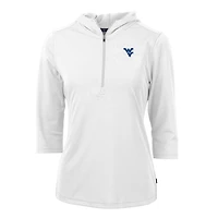 Sweat à capuche manches 3/4 et demi-zip pour femme, blanc, des West Virginia Mountaineers, en piqué écologique Virtue