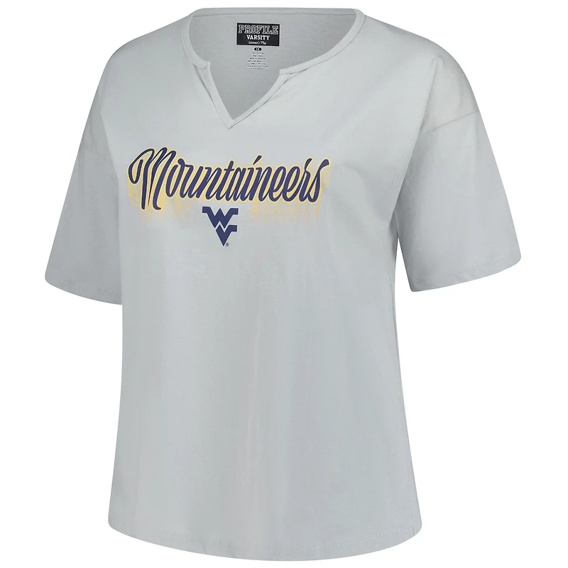 T-shirt gris à col cranté pour femme Fanatics des West Virginia Mountaineers, grande taille, Winning Gear