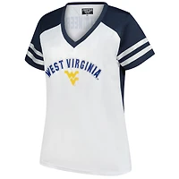 T-shirt col V à rayures et manches pailletées strass pour femme, blanc, style fanatique des West Virginia Mountaineers, grande taille