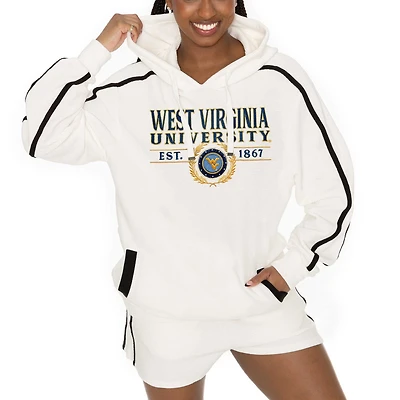 Women's Gameday Couture Cream West Virginia Mountaineers Down, Set, Go Pullover Hoodie and Shorts Set
