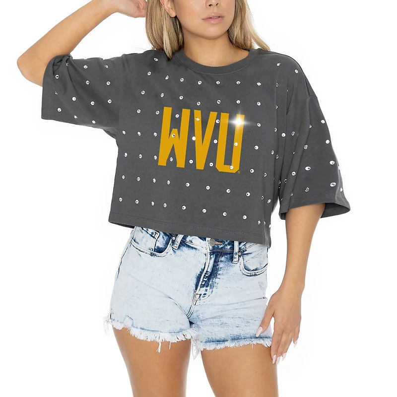 T-shirt court à strass pour femme Gameday Couture gris des West Virginia Mountaineers Go Time