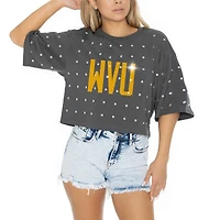T-shirt court à strass pour femme Gameday Couture gris des West Virginia Mountaineers Go Time