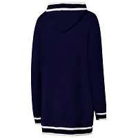 Women's Gameday Couture Navy West Virginia Mountaineers Stripe Detail Tri-Blend Hoodie Cardigan Sweater