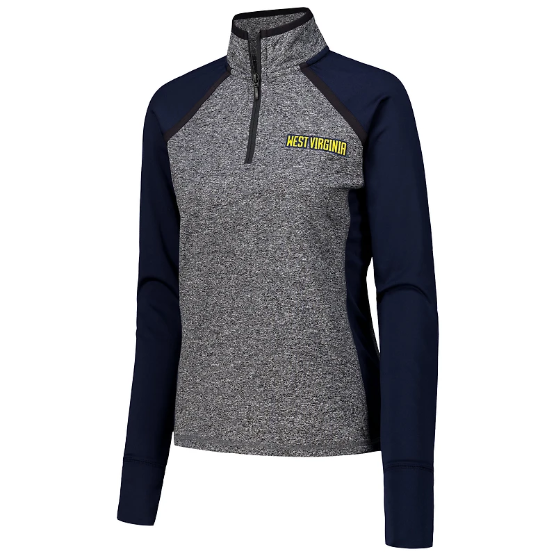 Women's Navy/Heather Gray West Virginia Mountaineers Finalist Raglan Quarter-Zip Jacket