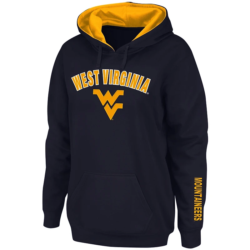 Women's Navy West Virginia Mountaineers Arch & Logo 1 Pullover Hoodie