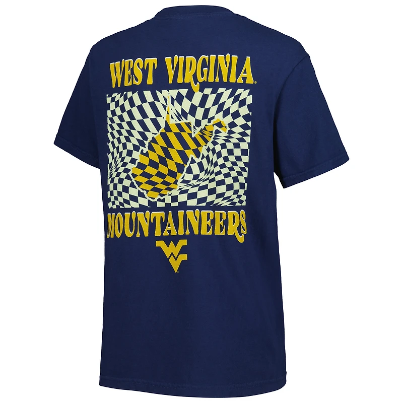 Women's Navy West Virginia Mountaineers Comfort Colors Checkered Mascot T-Shirt