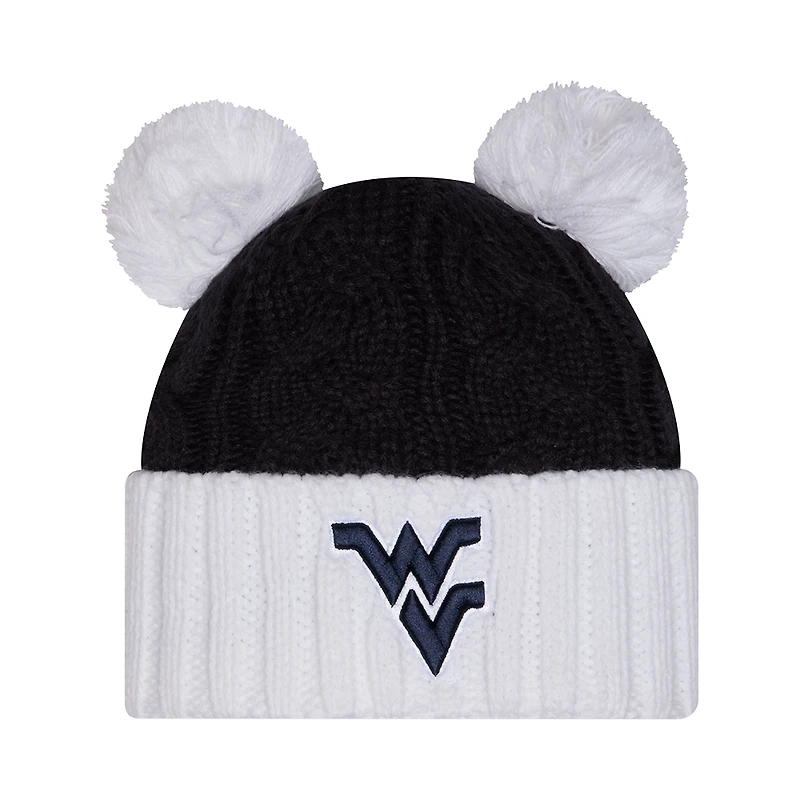 Women's New Era Black West Virginia Mountaineers Tonal Cuffed Knit Hat with Double Poms