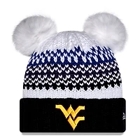 Bonnet en tricot à revers imprimé et double pompon bleu marine des West Virginia Mountaineers de New Era pour femme