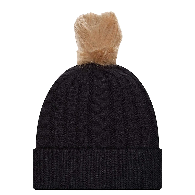 Bonnet en tricot à revers de luxe avec pompon pour femme New Era bleu marine West Virginia Mountaineers