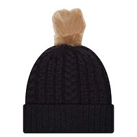 Bonnet en tricot à revers de luxe avec pompon pour femme New Era bleu marine West Virginia Mountaineers