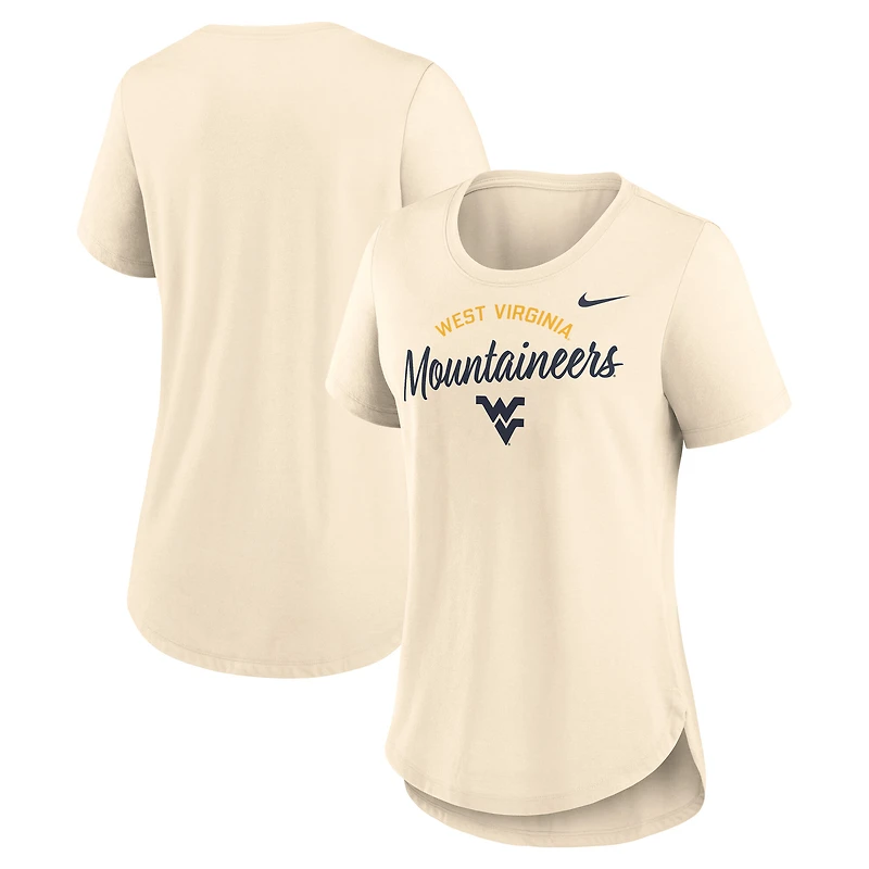 Women's Nike Cream West Virginia Mountaineers Script Logo Tri-Blend T-Shirt