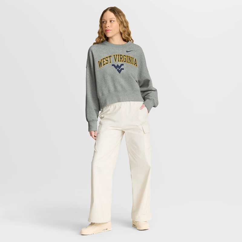 Women's Nike Heather Gray West Virginia Mountaineers Oversized Phoenix Arch Pullover Sweatshirt