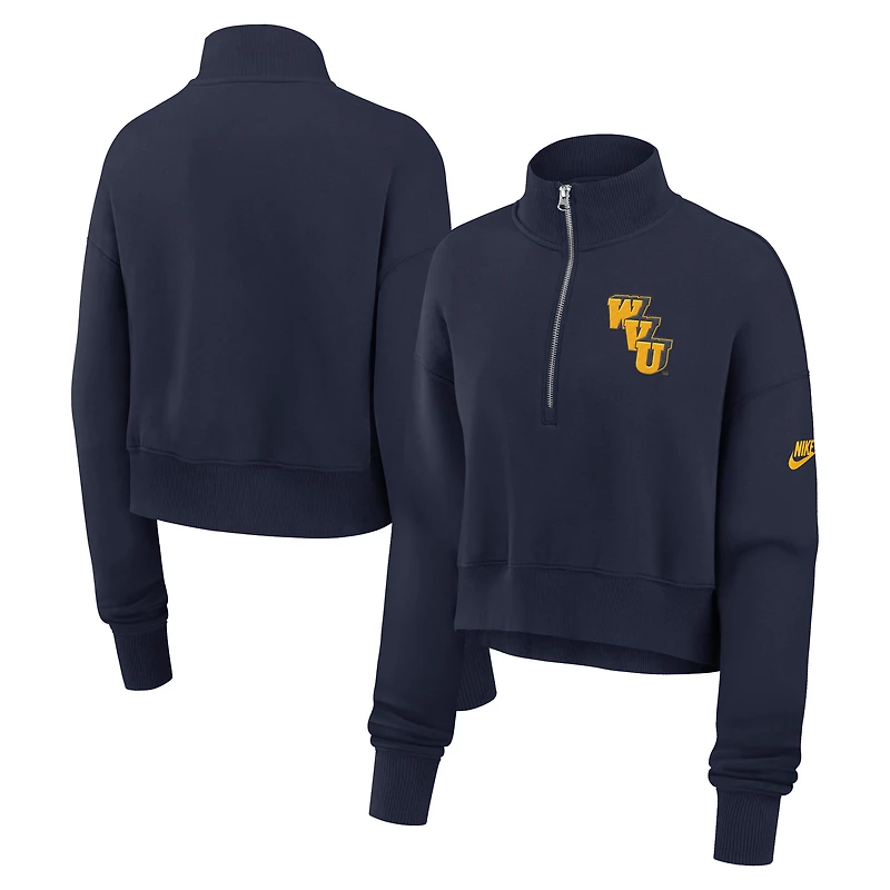 Sweat-shirt Nike bleu marine à demi-zip avec logo surélevé des West Virginia Mountaineers Legacy pour femme