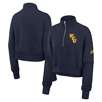 Sweat-shirt Nike bleu marine à demi-zip avec logo surélevé des West Virginia Mountaineers Legacy pour femme