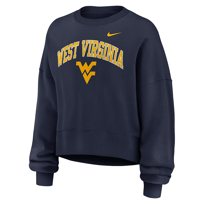 Women's Nike Heather Gray West Virginia Mountaineers Oversized Phoenix Arch Pullover Sweatshirt