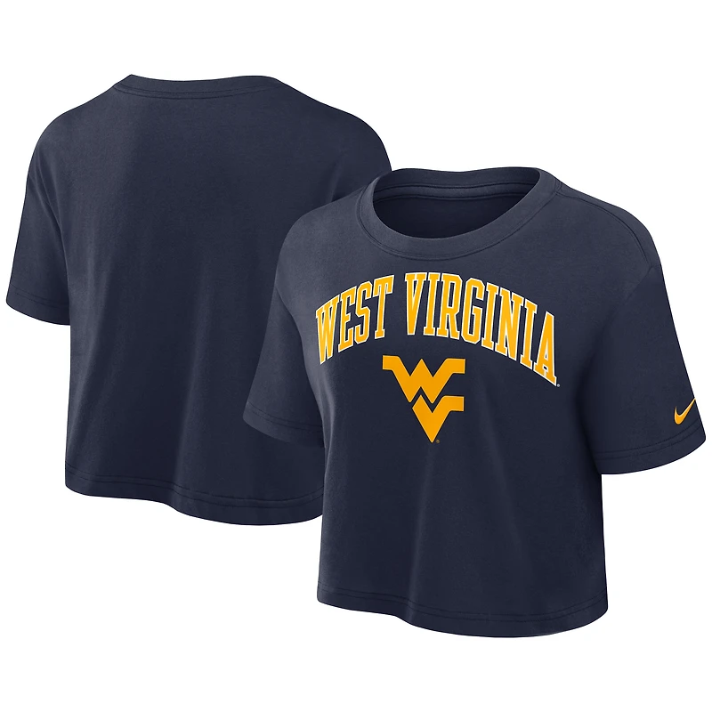 Women's Nike Navy West Virginia Mountaineers Power Pursuit Athletic Prep Arch Performance Cropped T-Shirt