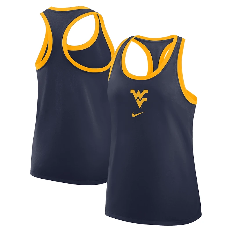 Débardeur dos nageur Nike Primetime Tri-Blend bleu marine pour femme, West Virginia Mountaineers