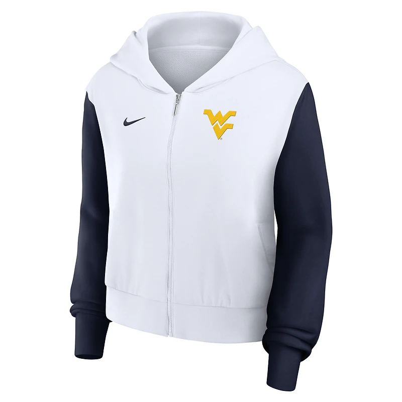 Women's Nike White West Virginia Mountaineers Cropped Beyond Capability Color-Block Script Full-Zip Hoodie