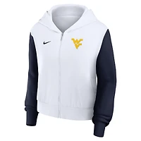 Women's Nike White West Virginia Mountaineers Cropped Beyond Capability Color-Block Script Full-Zip Hoodie