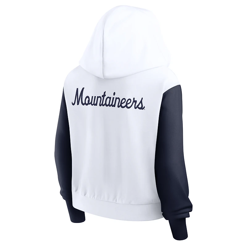 Women's Nike White West Virginia Mountaineers Cropped Beyond Capability Color-Block Script Full-Zip Hoodie