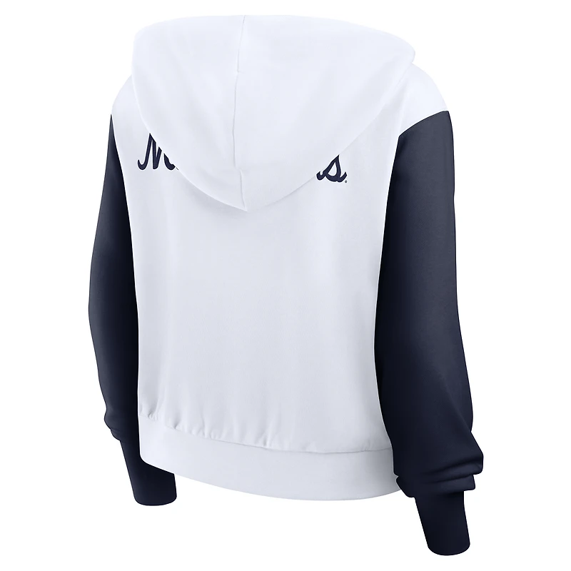 Sweat à capuche court Nike blanc West Virginia Mountaineers fermeture éclair intégrale et blocs de couleurs pour femme