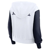 Sweat à capuche court Nike blanc West Virginia Mountaineers fermeture éclair intégrale et blocs de couleurs pour femme
