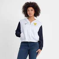 Sweat à capuche court Nike blanc West Virginia Mountaineers fermeture éclair intégrale et blocs de couleurs pour femme