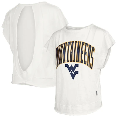 Women's Pressbox  Cream West Virginia Mountaineers Nelson Movement Open Back Slub T-Shirt