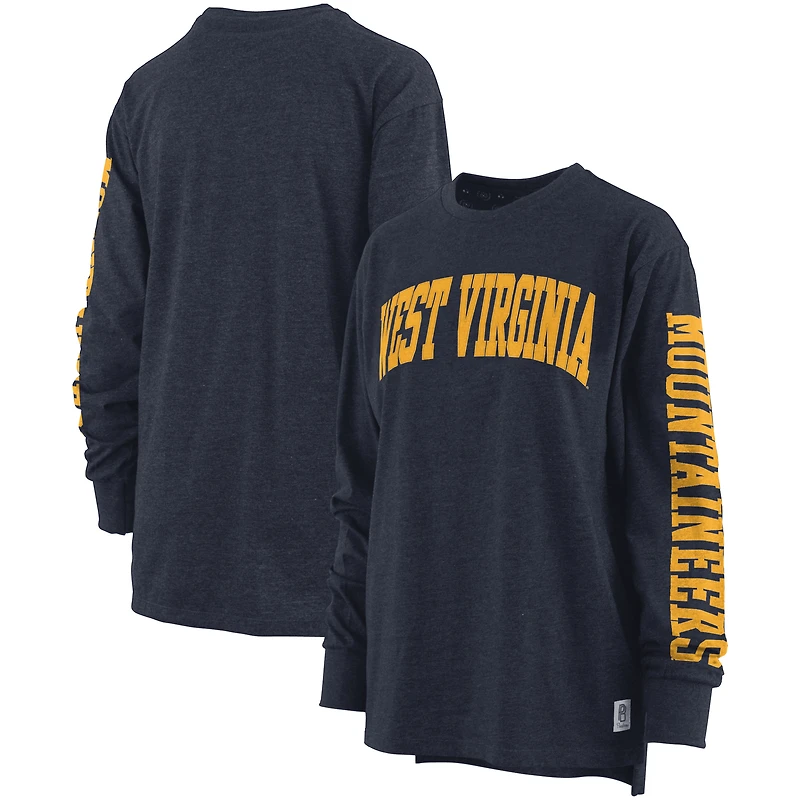 T-shirt à manches longues Pressbox Heathered Navy West Virginia Mountaineers Two-Hit Canyon pour femme