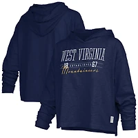 Women's Pressbox  Navy West Virginia Mountaineers Castillo Slub Waist Length Long Sleeve Hooded T-Shirt