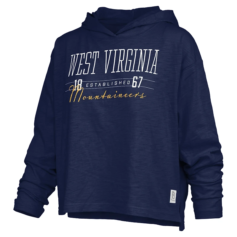 Women's Pressbox Navy West Virginia Mountaineers Castillo Slub Waist Length Long Sleeve Hooded T-Shirt