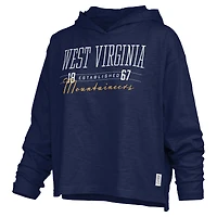Women's Pressbox  Navy West Virginia Mountaineers Castillo Slub Waist Length Long Sleeve Hooded T-Shirt