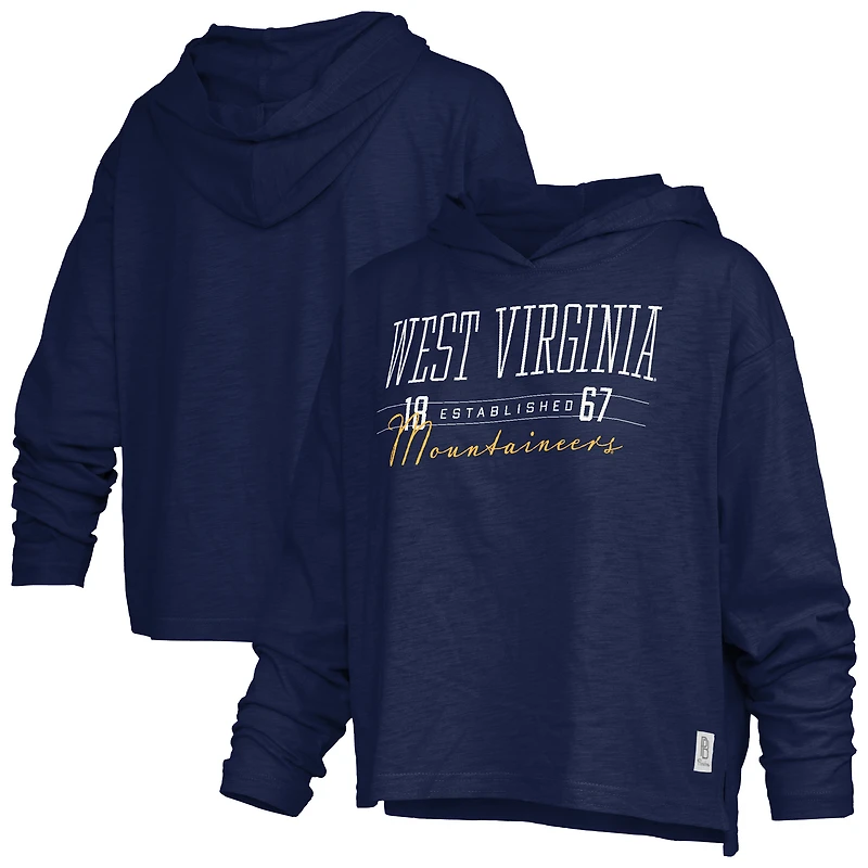 Women's Pressbox Navy West Virginia Mountaineers Castillo Slub Waist Length Long Sleeve Hooded T-Shirt
