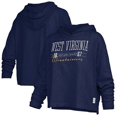 Women's Pressbox Navy West Virginia Mountaineers Castillo Slub Waist Length Long Sleeve Hooded T-Shirt
