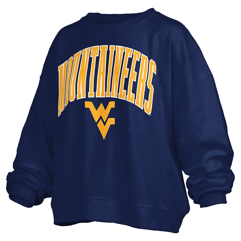 Sweat-shirt surdimensionné à manches longues pour femme, bleu marine, avec logo Janise Arch Over, des West Virginia Mountaineers