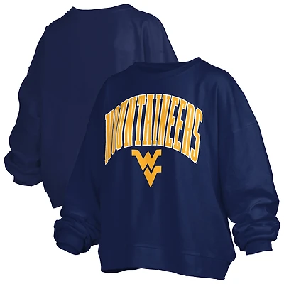 Sweat-shirt surdimensionné à manches longues pour femme, bleu marine, avec logo Janise Arch Over, des West Virginia Mountaineers