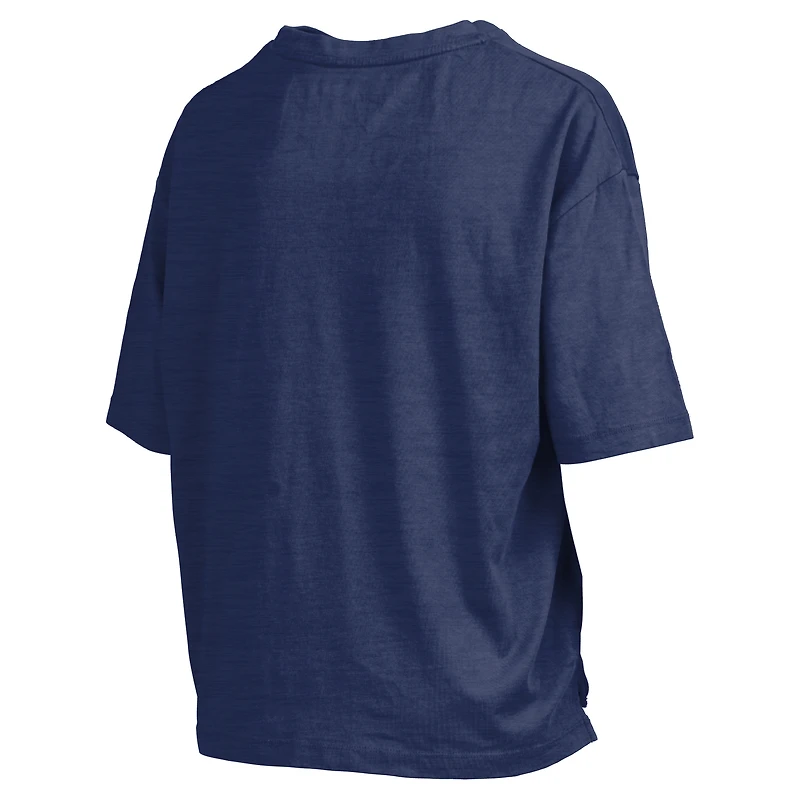 Women's Pressbox Navy West Virginia Mountaineers Nelson Arch Over Logo Waist Length Oversized Slub T-Shirt