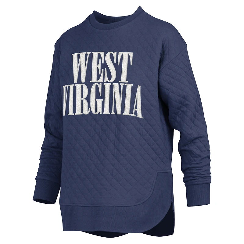 Sweat-shirt matelassé à manches longues pour femme Pressbox Navy West Virginia Mountaineers