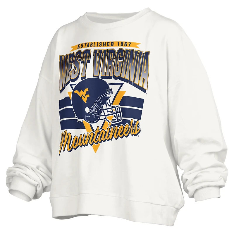 Women's Pressbox White West Virginia Mountaineers Janice Retro Logo Oversized Pullover Sweatshirt
