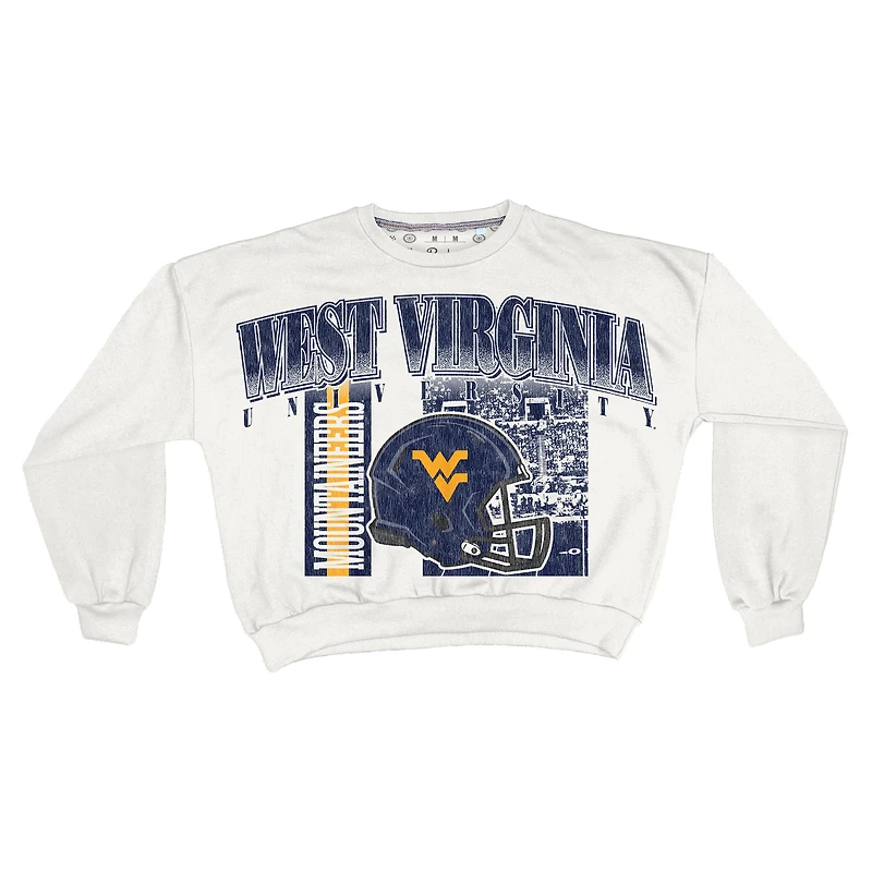 Sweat-shirt rétro surdimensionné Janice blanc des West Virginia Mountaineers pour femme, longueur à la taille
