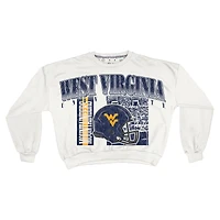 Sweat-shirt rétro surdimensionné Janice blanc des West Virginia Mountaineers pour femme, longueur à la taille