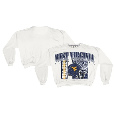 Sweat-shirt rétro surdimensionné Janice blanc des West Virginia Mountaineers pour femme, longueur à la taille