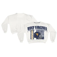 Sweat-shirt rétro surdimensionné Janice blanc des West Virginia Mountaineers pour femme, longueur à la taille