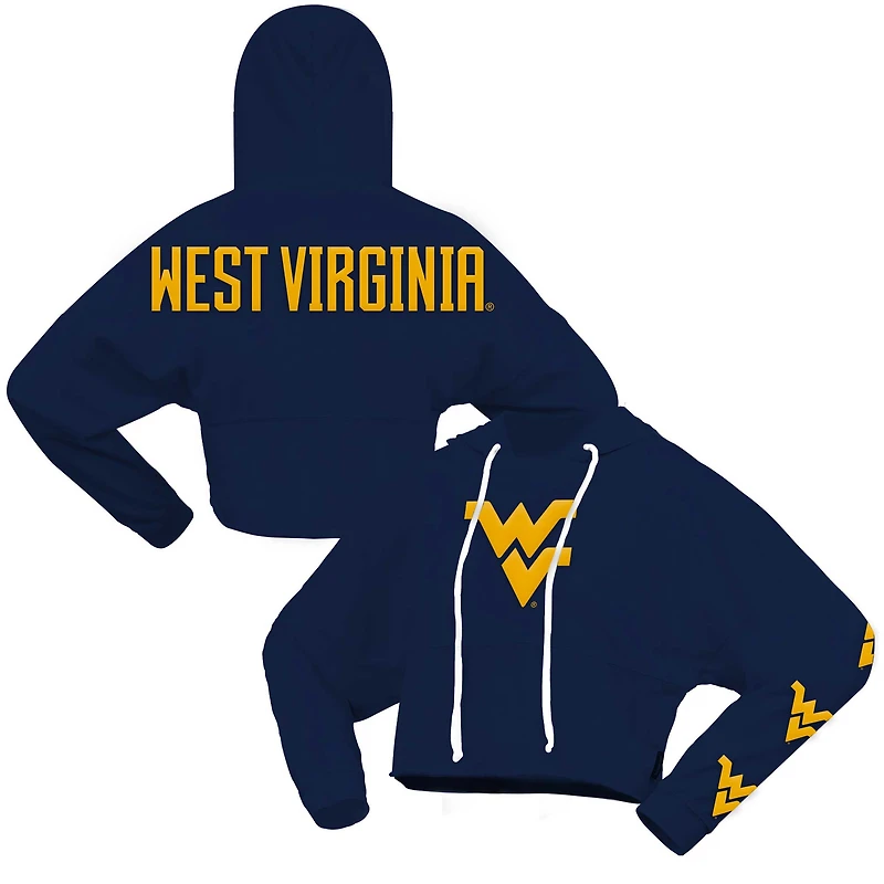 Sweat à capuche court surdimensionné Spirit Jersey pour femmes, bleu marine, West Virginia Mountaineers