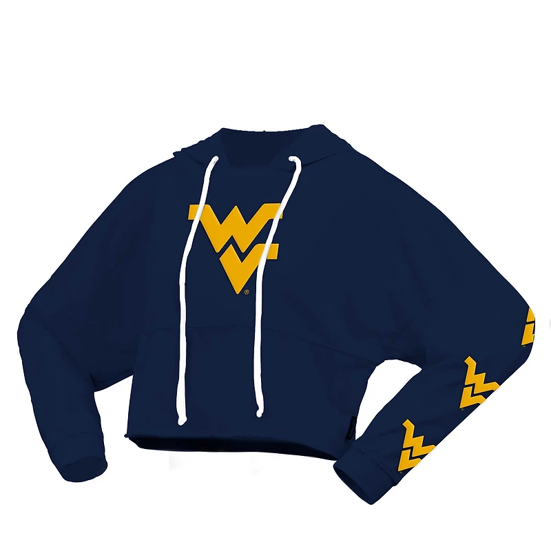 Sweat à capuche court surdimensionné Spirit Jersey pour femmes, bleu marine, West Virginia Mountaineers