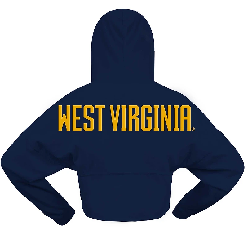 Sweat à capuche court surdimensionné Spirit Jersey pour femmes, bleu marine, West Virginia Mountaineers