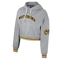 Sweat à capuche court scintillant pour femmes, The Wild Collective, gris chiné, West Virginia Mountaineers