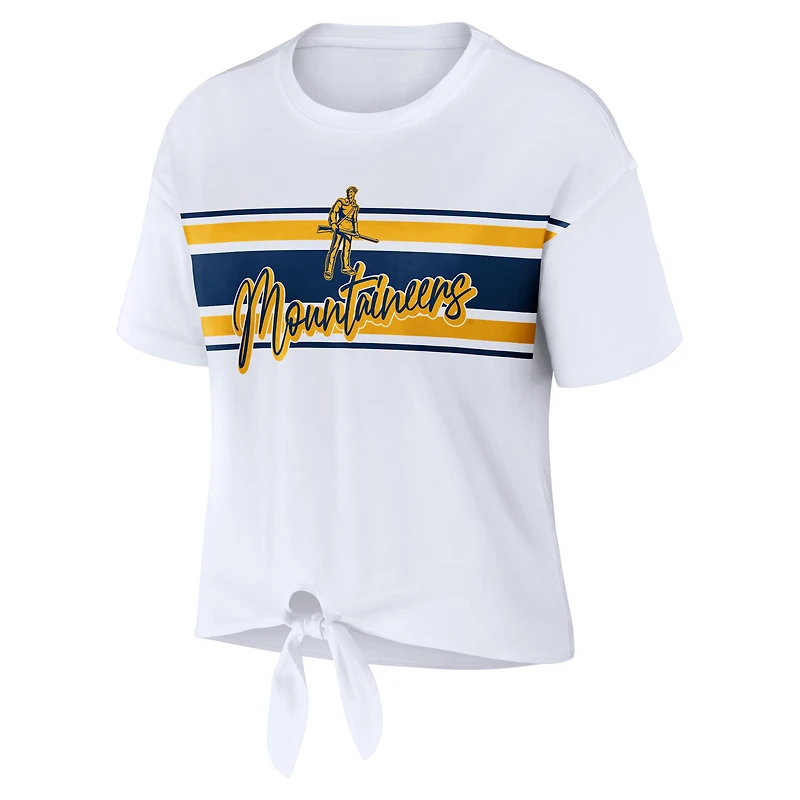 Women's WEAR by Erin Andrews White West Virginia Mountaineers T-shirt court à rayures et nœud sur le devant