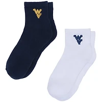 Women's ZooZatz White/Navy West Virginia Mountaineers Two-Pack Quarter-Length Socks