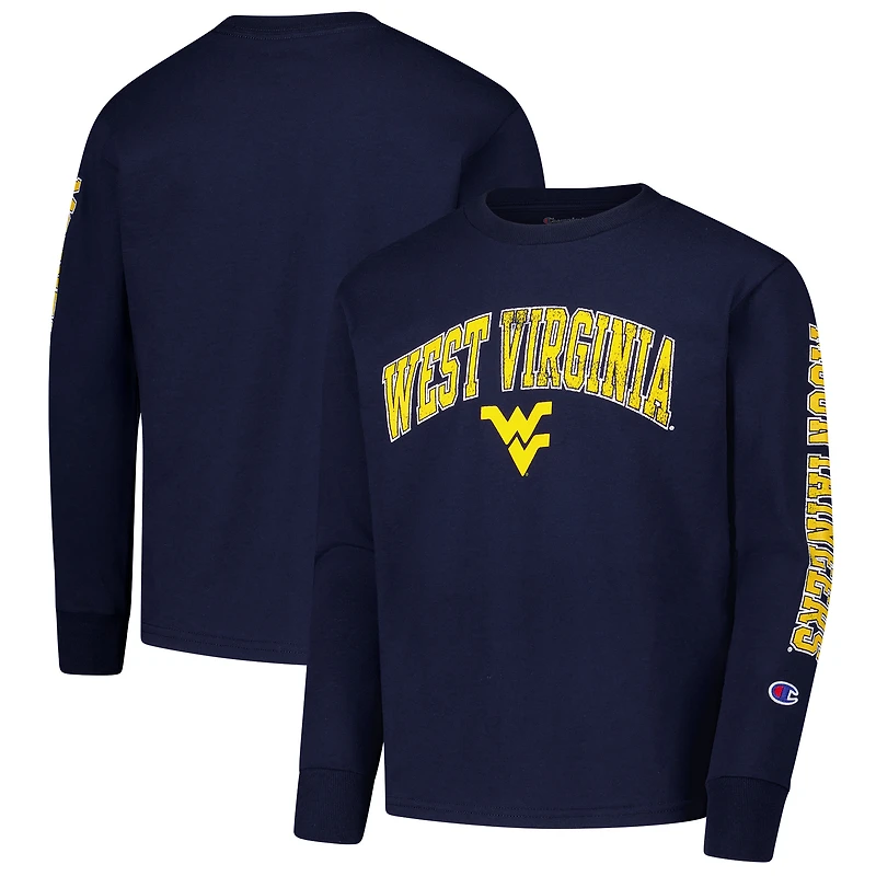 T-shirt à manches longues avec logo vieilli West Virginia Mountaineers de la marine Champion des jeunes